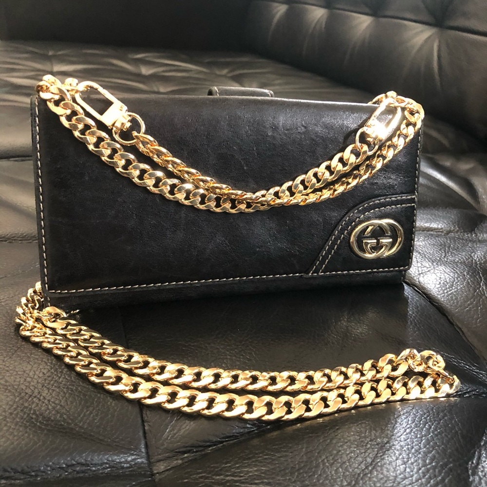 Gucci leather wallet on chain